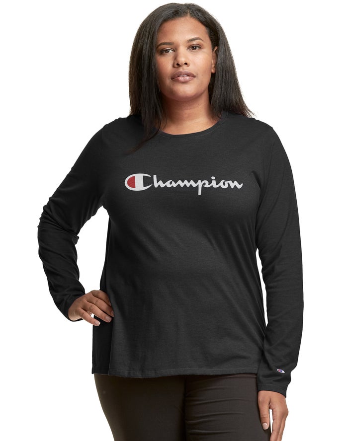 Camiseta Champion Mujer - Plus Classic Long-Sleeve Script Logo ( Negras ) 4879362-NM